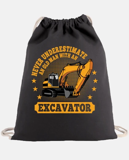 Bolsa anciano con una excavadora excavadora