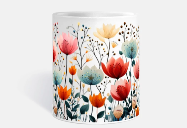 Mug anémones composition naive champs tasse café thé croissants tisane 