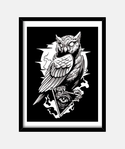 Framed animals night birds owl drawing owl