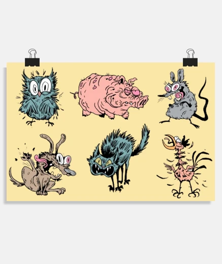Poster animaux crazy fous creepy horreur affiche salon salle chambre poster 
