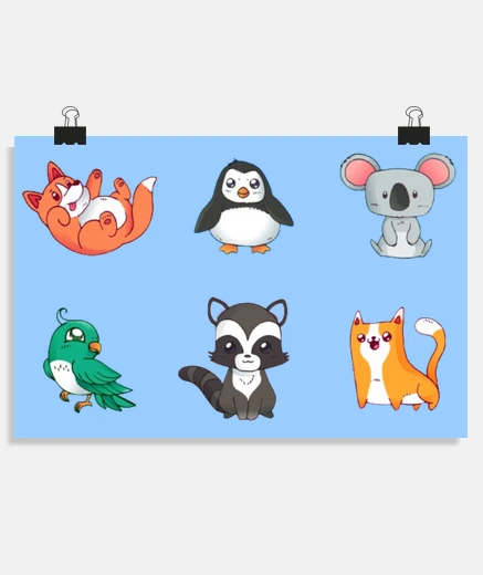Poster animaux droles enfants jeu memo affiche chambre enfant bébé poster 