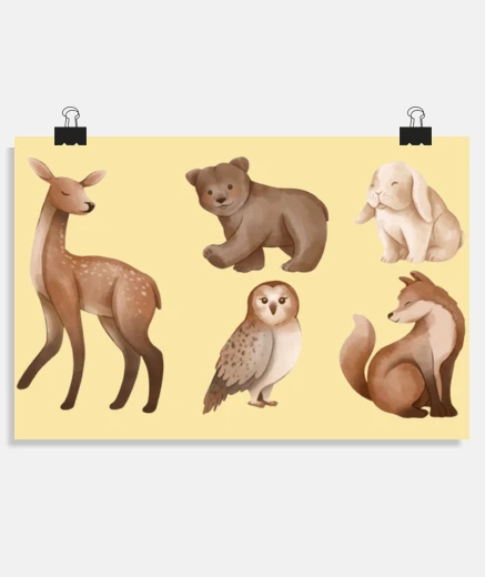 Poster animaux forestiers pour enfant bébé affiche decoration chambre poster 
