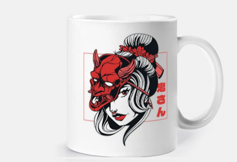 Taza anime demonio mujer máscara, taza, personalizable,