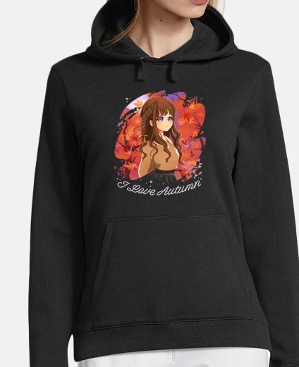 Hoodie anime young girl who loves autumn, trendy girly drawing