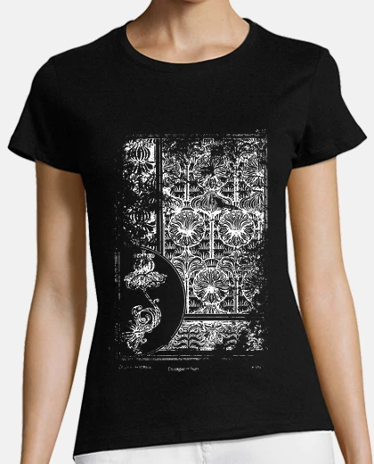 T-shirt applicazioni ornamentali vegetali - pagina del libro vecchio - patern - fiori