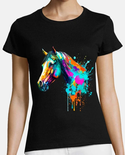 Tee-shirt aquarelle cheval étalon , peinture moderne , monde hippique , champs de course . 