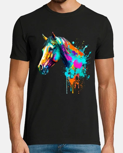 Tee-shirt aquarelle cheval ,étalon , peinture moderne, monde hippique,