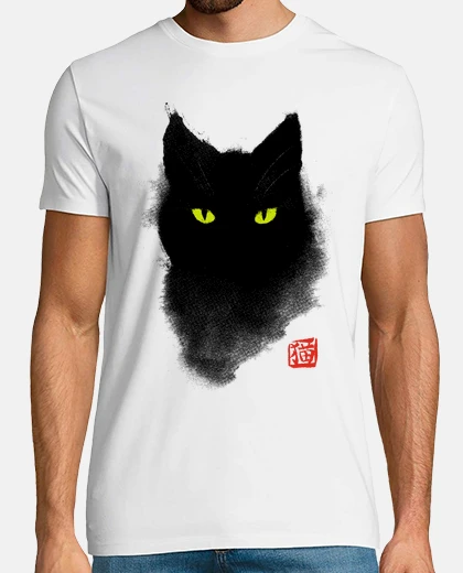 Tee-shirt aquarelle de chat noir - art d39encre d
