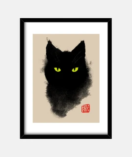 aquarelle de chat noir - art d39encre d