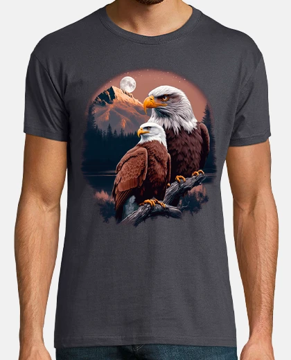 T-shirt aquile reali luna piena montagna animali natura