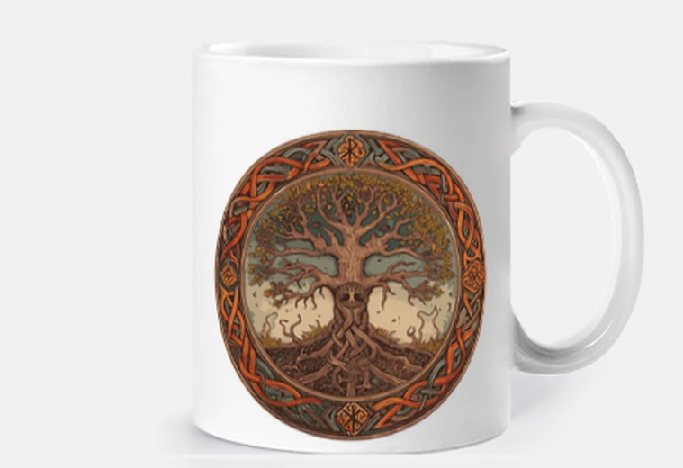Taza árbol de la vida leyenda celta personalizable rotura del bosque