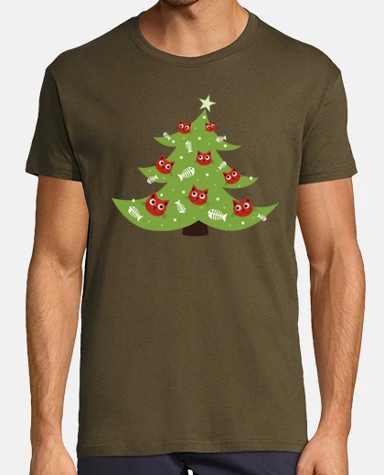Tee-shirt arbre de no&euml;l avec des ornements de poisson chat
