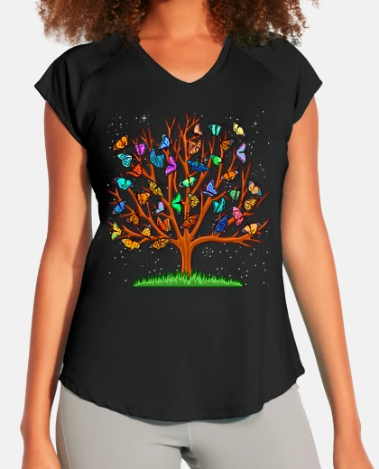 Tee-shirt arbre de vie papillons nuit zen animaux insectes nature