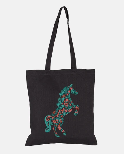 Bag arched standing horse with red flowers tote bag