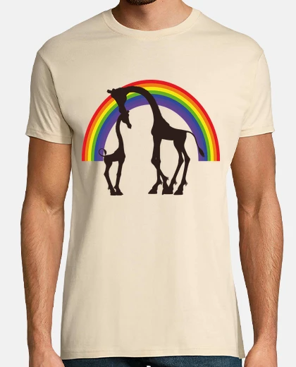 T-shirt arcobaleno con giraffe