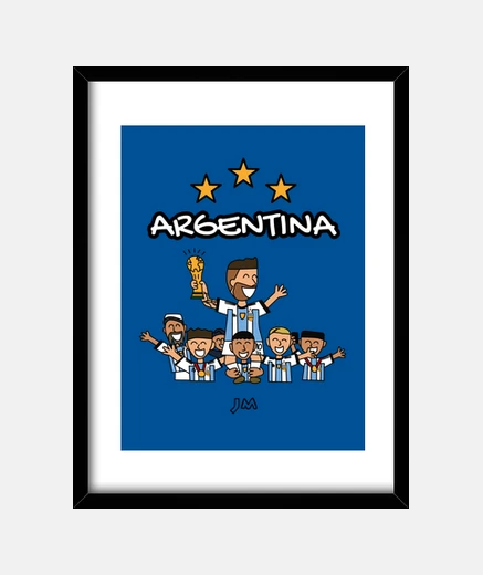 Framed argentina world champion 3 stars - messi qatar world cup