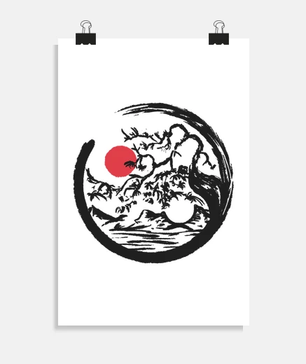 Poster art de charbon de bois nature yin yang