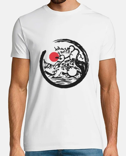 Tee-shirt art de charbon de bois nature yin yang