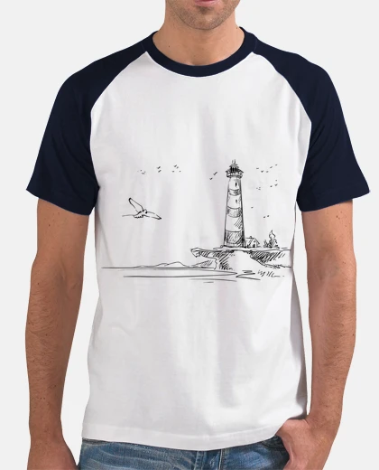Tee-shirt art de croquis nautique de phare de bor