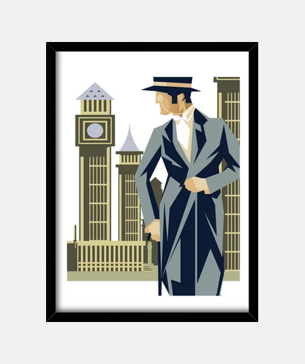 Framed art deco frame elegant retro man 40s 50s fashion decorative vintage art