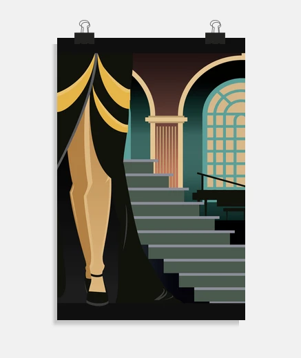 Poster art deco poster elegant decorative illustration retro stairs woman legs