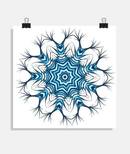 Poster art mandala de flocon de neige en bleu