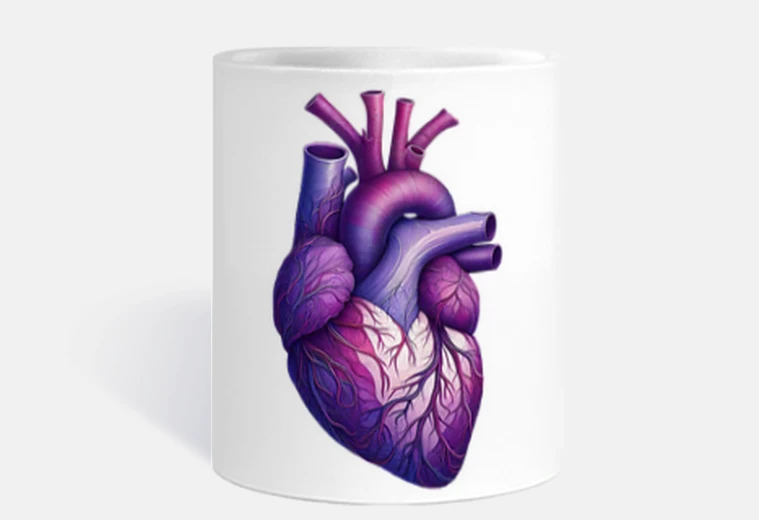 Taza arte del corazón de anatomía púrpura