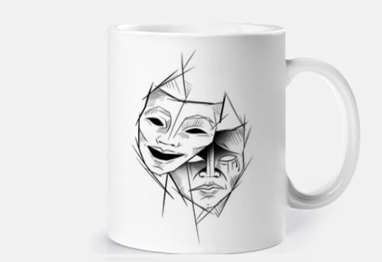 Tazza arte di schizzo di maschera teatrale