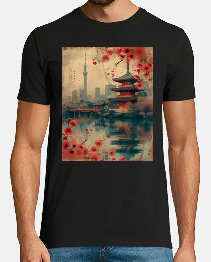 T-shirt arte vintage dello skyline di tokyo.