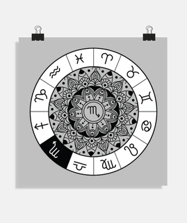 astrology mandala scorpio, astral theme, exceptional yoga poster, for decoration or as a gift