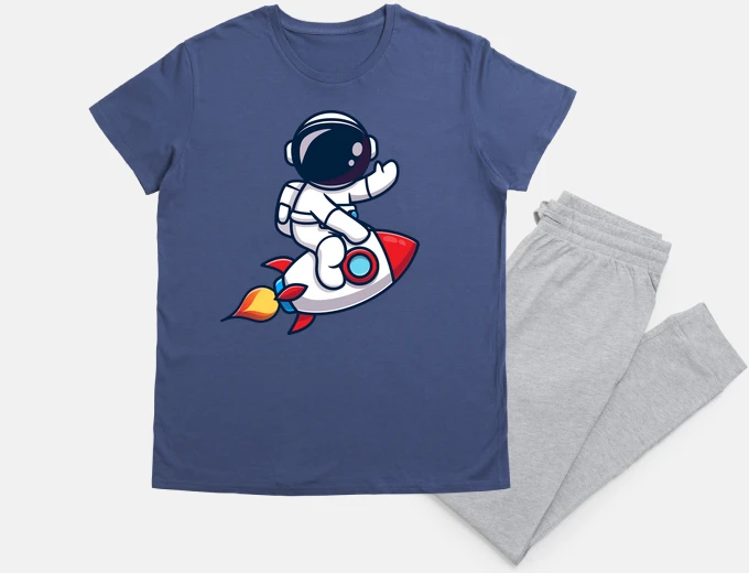 Pyjama astronaut on a rocket