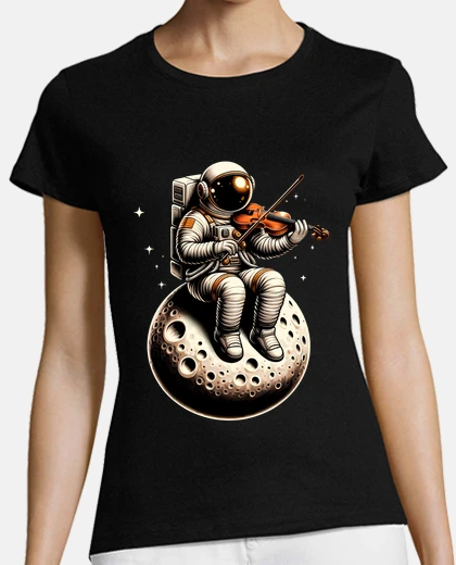 Playera Astronauta Violinista Sentado En La Lun
