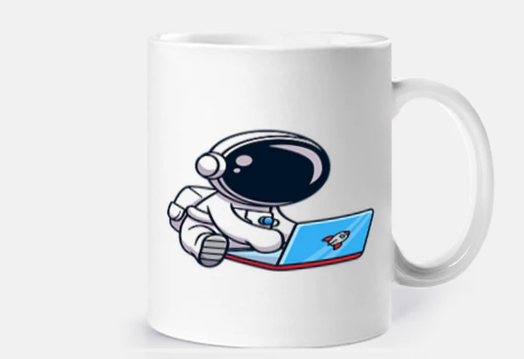 Taza astronauta y su cohete portátil
