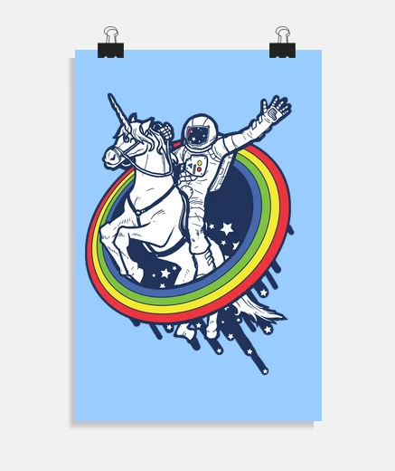 Poster astronaute chevauchant une licorne