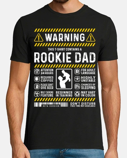 T-shirt attenzione, dad novellino per la prima volta in inglese, regalo festa del papà papà novellino