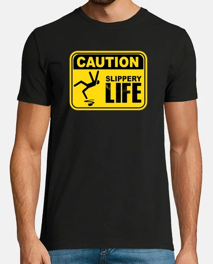 T-shirt attenzione! maglietta scivolosa della vita di segno