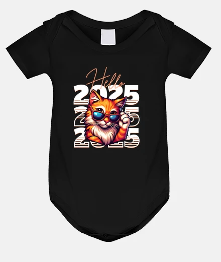 Kids Attitude Cat  Hello 2025 with Orange Ca