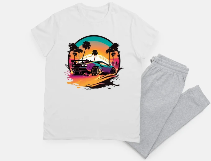 Pigiama auto al tramonto di synthwave