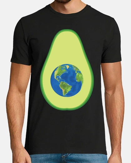 T-shirt avocado con noccioli nel globo terrestr