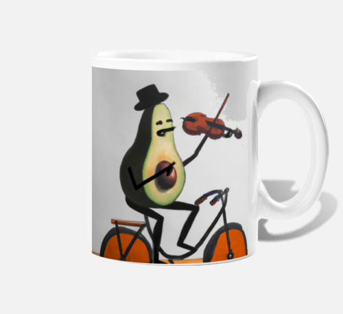 Avocado violinista in bicicletta