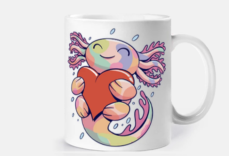 Mug axolotl amoureux style BD dessin tasse petit déjeuner enfant  bande dessinée anime 