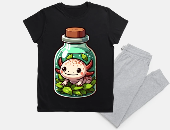 Pigiama Axolotl kawaii in bottiglia con piante 