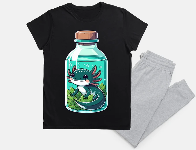 Pigiama Axolotl kawaii in bottiglia con piante 