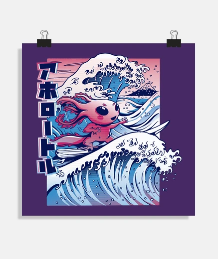 Poster axolotl manga surf wave japanese art poster decoration bedroom poster living room