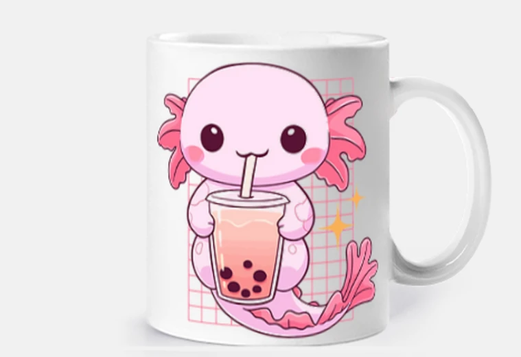 Mug axolotl qui boit un bubble tea à la paille TASSE café thé croissants cacao infusion tisane 