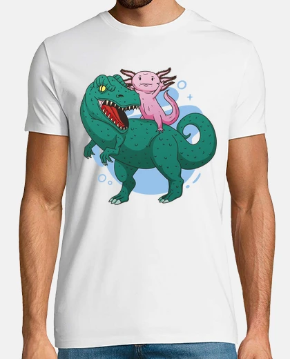 T-shirt axolotl sul dorso di un dinosauro dinosauro -rex