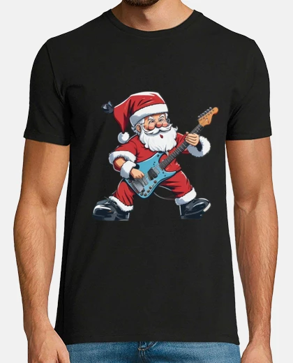 T-shirt babbo natale che suona la chitarra elet