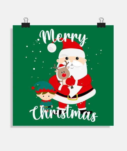 Poster babbo natale elfi e mini rudolph