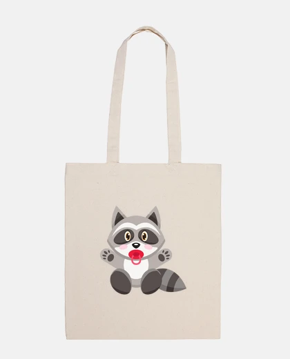 Bag baby raccoon with his pacifier, tote bag, polo shirt