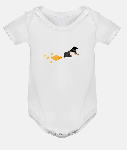 Kids baby witch on broom, baby bodysuit